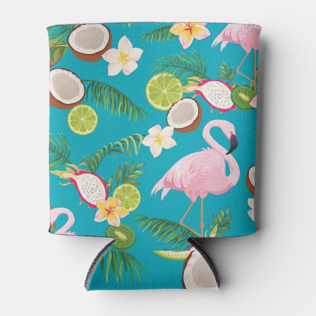 Pink Flamingos: Tropical Seamless Pattern Can Cooler (Front)