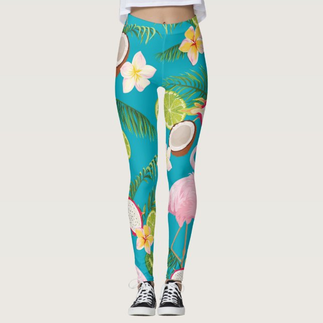 Pink Flamingos: Tropical Seamless Pattern Leggings (Front)