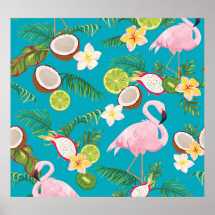 Pink Flamingos: Tropical Seamless Pattern Poster