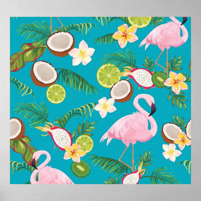 Pink Flamingos: Tropical Seamless Pattern Poster (Front)
