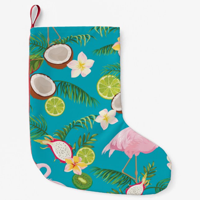 Pink Flamingos: Tropical Seamless Pattern Small Christmas Stocking (Front)