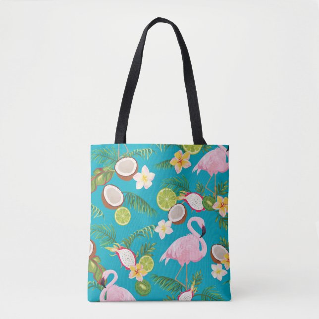 Pink Flamingos: Tropical Seamless Pattern Tote Bag (Front)