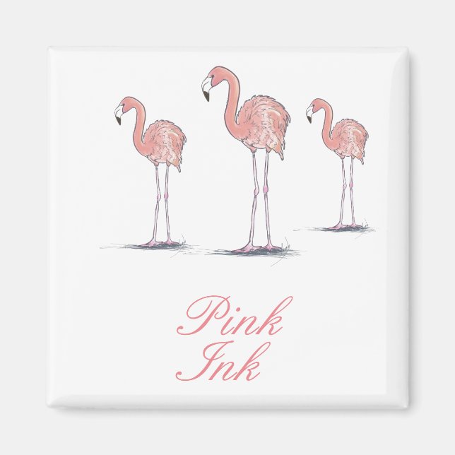 Pink Flamingos Tropical Themed square magnet (Front)