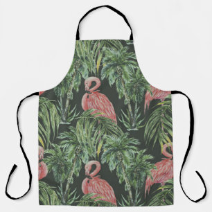 Pink flamingos, tropical vintage pattern. apron