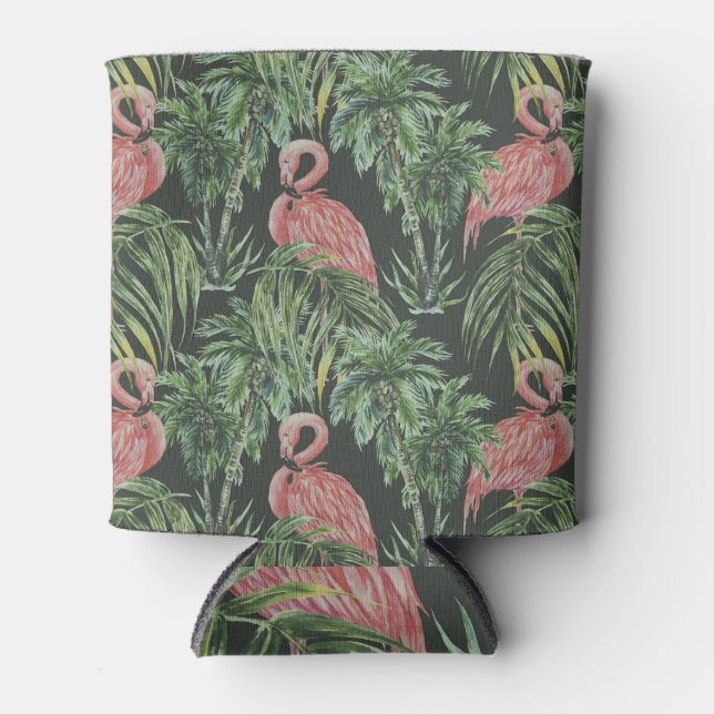 Pink flamingos, tropical vintage pattern. can cooler (Front)