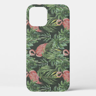 Pink flamingos, tropical vintage pattern. iPhone 12 case
