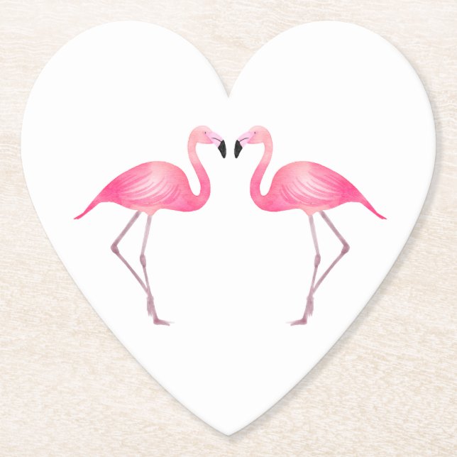 Pink Flamingos Tropical Wedding, Party, Luau Beach Paper Coaster (Front)