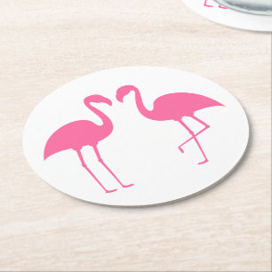 Pink Flamingos Tropical Wedding, Party, Luau Beach Round Paper Coaster