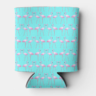 Pink Flamingos Turqouise Beach Summer Can Cooler
