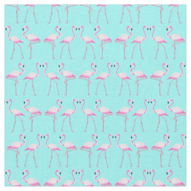 Pink Flamingos Turqouise Beach Summer Fabric (Close Up)