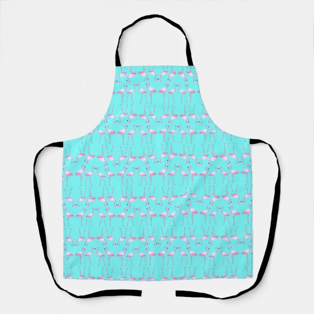 Pink Flamingos Turqouise Summer Beach Apron (Front)