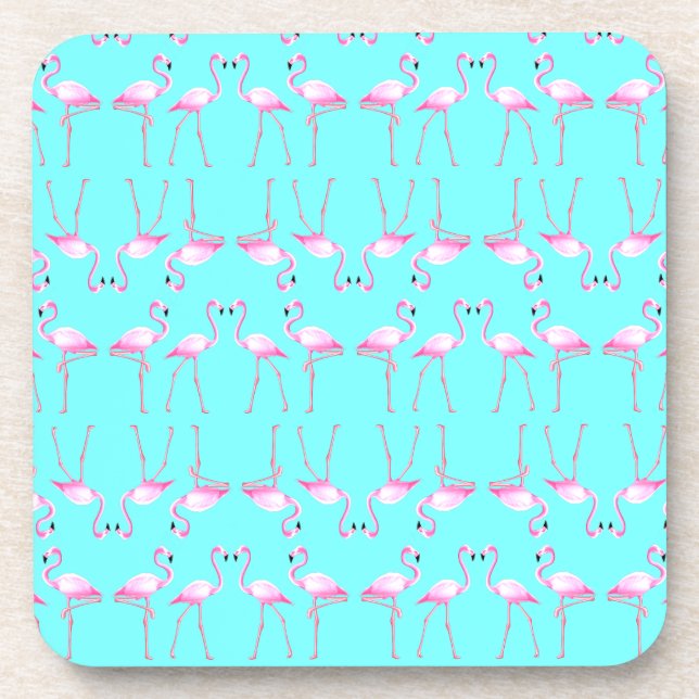 Pink Flamingos Turqouise Summer Beach Coaster (Front)