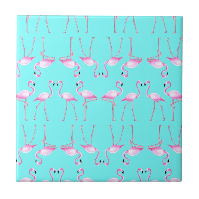 Pink Flamingos Turqouise Summer Beach Tile (Front)
