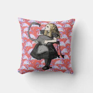 Pink Flamingos Vintage Alice Throw Pillow