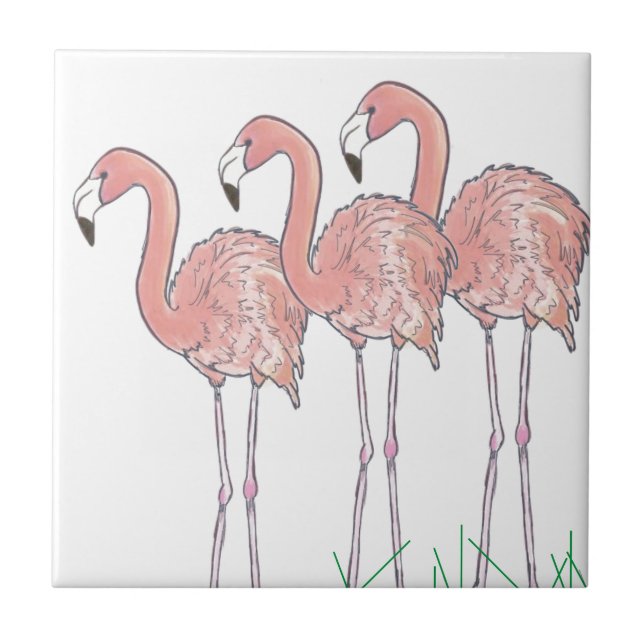 Pink Flamingos watercolor drawing Tile (Front)