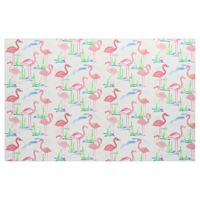 Pink Flamingos Watercolor Fabric (Fat Quarter)
