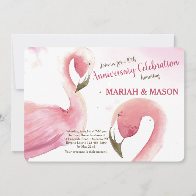 Pink Flamingos Wedding Anniversary Invitation (Front)