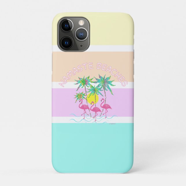 Pink Flamingos with Palms, Namaste Beaches, Cool  Case-Mate iPhone Case (Back)