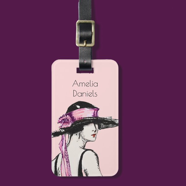 Pink Flapper Girl Personalised Luggage Tag (Creator Uploaded)