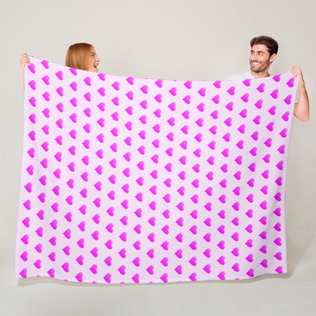 Pink Fleece Blanket with Hearts or Choose Colour (In Situ)