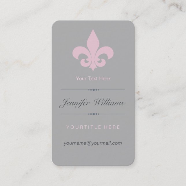 Pink Fleur de Lis Business Card (Front)