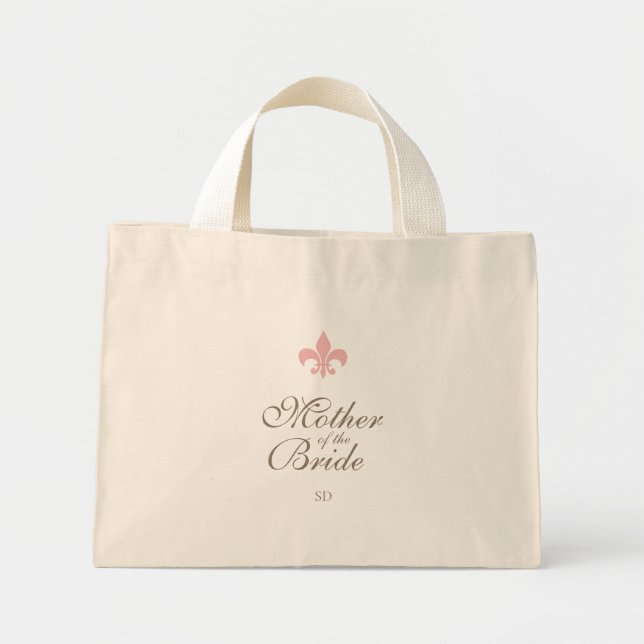 Pink Fleur de Lis Mother of the Bride Initial Mini Tote Bag (Front)