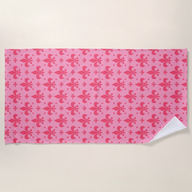 Pink Fleur-de-lis Pattern Design  Beach Towel (Front)