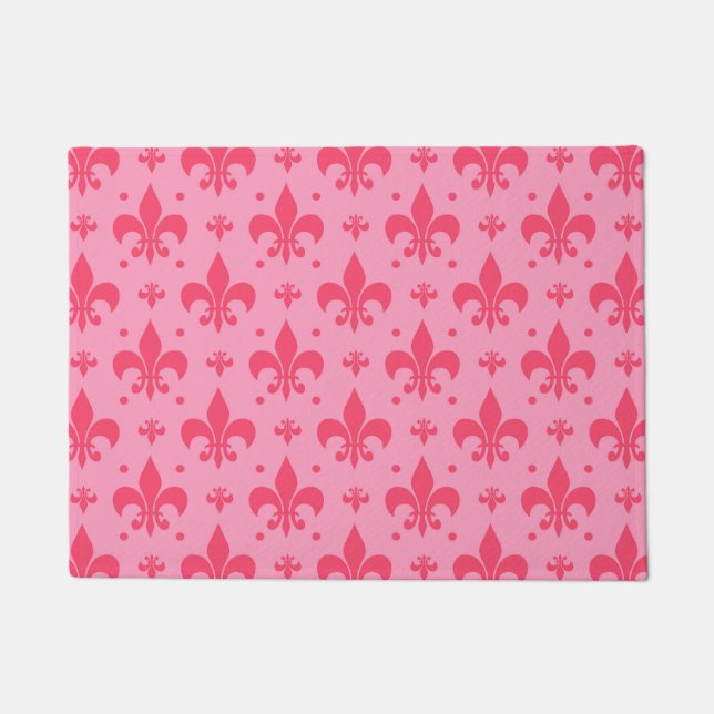 Pink Fleur-de-lis Pattern Design  Doormat (Front)