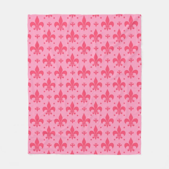 Pink Fleur-de-lis Pattern Design  Fleece Blanket (Front)