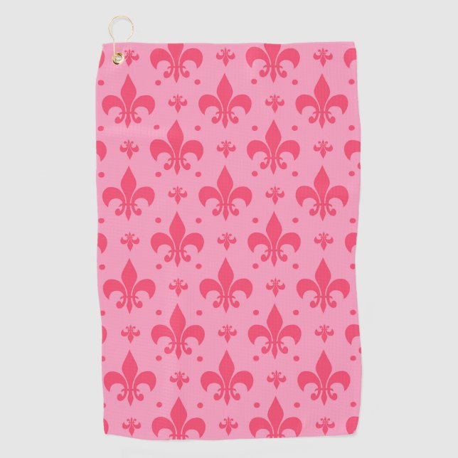 Pink Fleur-de-lis Pattern Design  Golf Towel (Front)