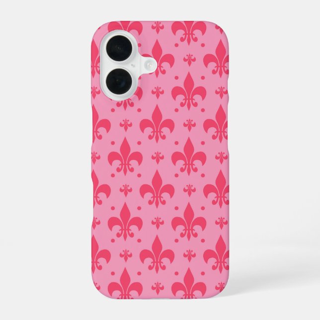 Pink Fleur-de-lis Pattern Design  iPhone 16 Case (Back)