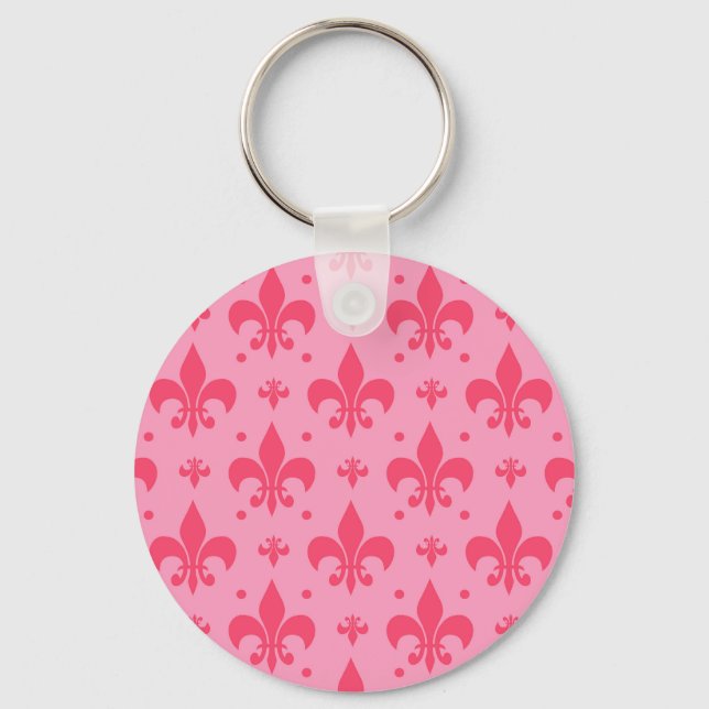 Pink Fleur-de-lis Pattern Design  Key Ring (Front)