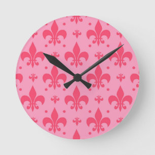Pink Fleur-de-lis Pattern Design Round Clock
