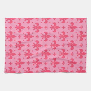 Pink Fleur-de-lis Pattern Design Tea Towel