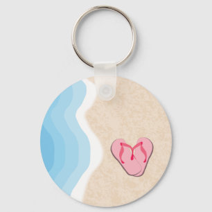 Pink Flip-Flops on the Beach Keychain