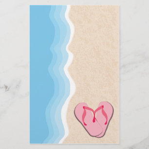Pink Flip Flops on the Beach Stationery