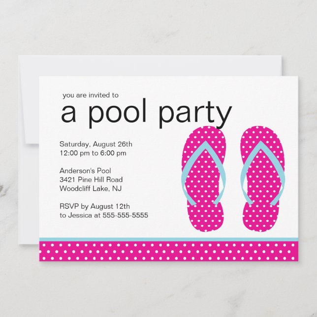 Pink Flip Flops Pool Party Invitation (Front)