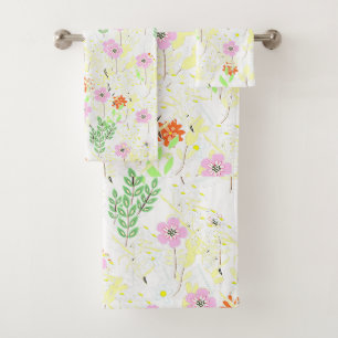 Pink Flora And Foliage  Bath Towel Set