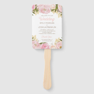 Pink Flora Wedding Program Fan