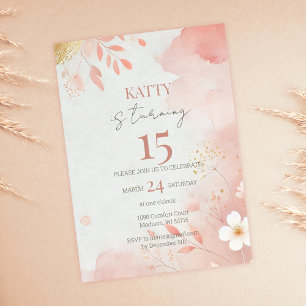 Pink Floral 15th Birthday Invitation