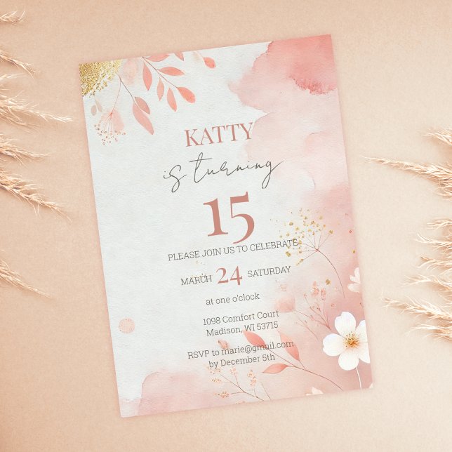Pink Floral 15th Birthday Invitation  (Creator Uploaded)
