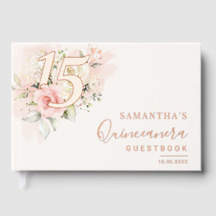 Pink Floral 15th Birthday Quinceanera Rose Gold Guest Book