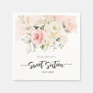 Pink Floral 16th Birthday Party Paper Napkin