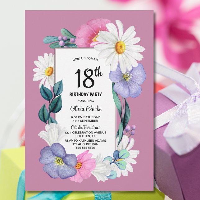 Pink Floral 18th Birthday Party Invitation (Creator Uploaded)