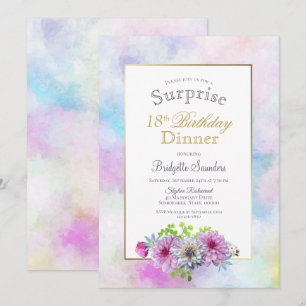 Pink Floral 18th Birthday Surprise Dinner Invitation