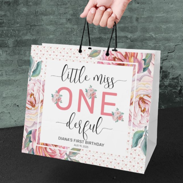 Pink Floral 1st Birthday Glossy Large Gift Bag (Creator Uploaded)