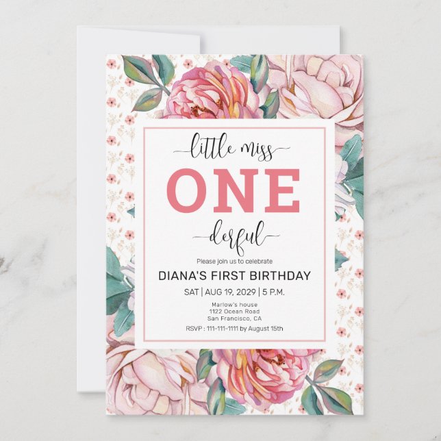 Pink Floral 1st Birthday Invitation (Front)