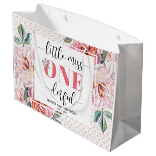 Pink Floral 1st Birthday  Large Gift Bag