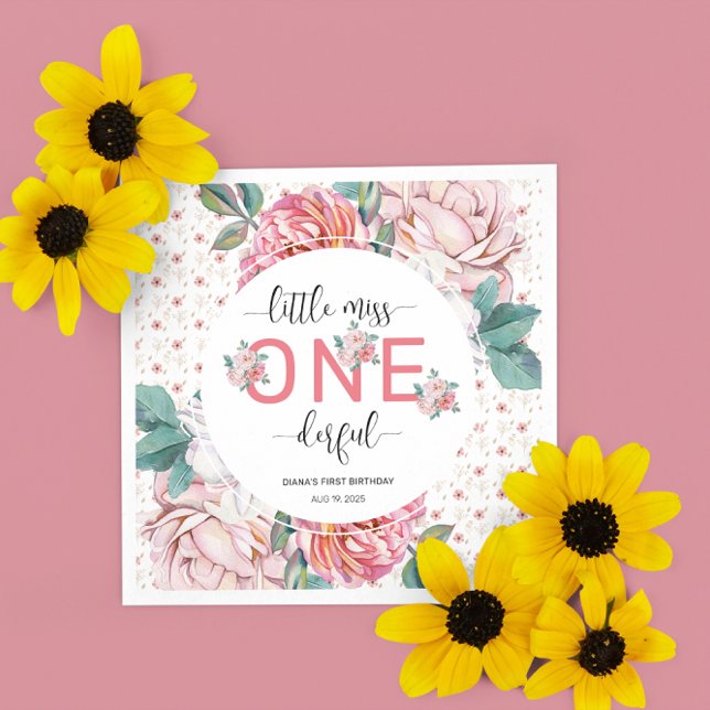 Pink Floral 1st Birthday  Napkin (Creator Uploaded)