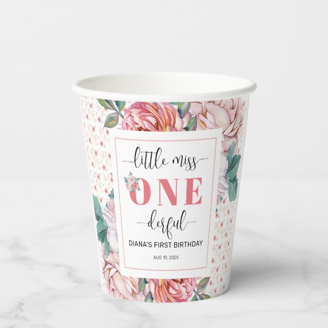 Pink Floral 1st Birthday  Paper Cups (Back)